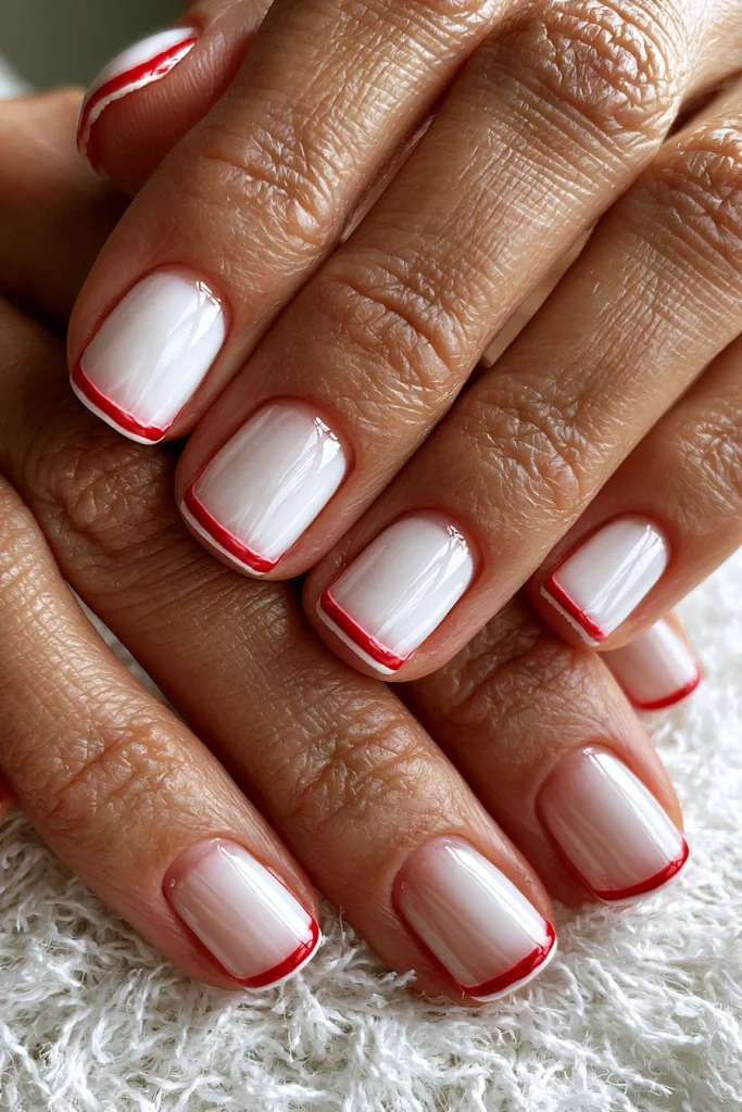 9 White French Tip Nails with Design Ideas 3 White French Tips with Red Outline 1