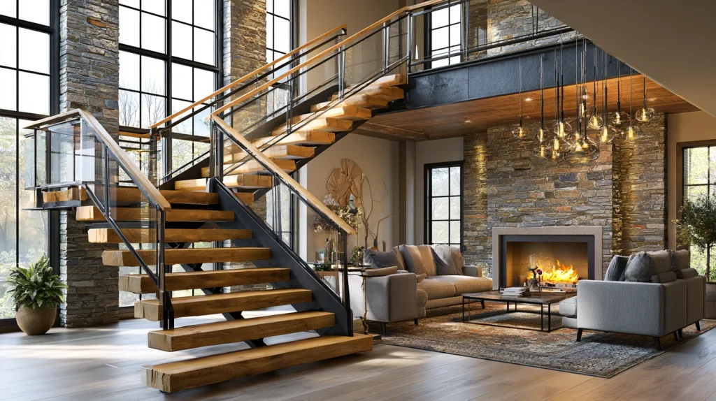 8 Special Stairs in Living Room Ideas 7 Wood and Black Metal Staircase