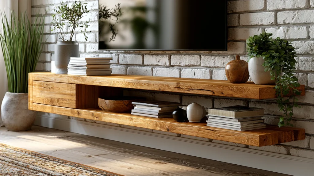 8 Famous Plant Shelves Indoor Ideas 3 Wooden Floating Shelf Under the TV