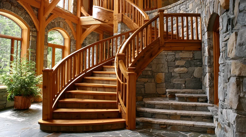 7 Modern Outdoor Stairs Ideas 6 Wooden and Stone Combination Stairs