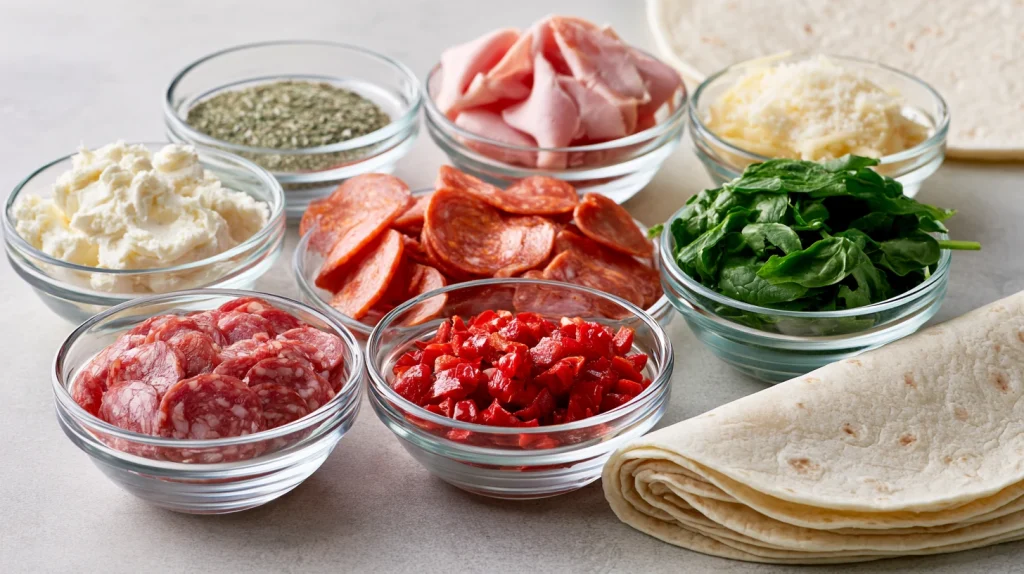 Italian Pinwheels Recipe - Easy Bite-Sized Party Roll Ups 3 Italian Pinwheels