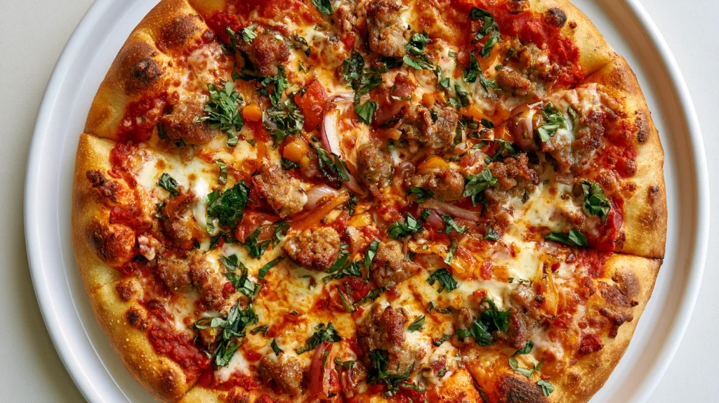 Sausage Pizza Recipe with Onion and Cheese - Easy Appetizer 11 Sausage Pizza